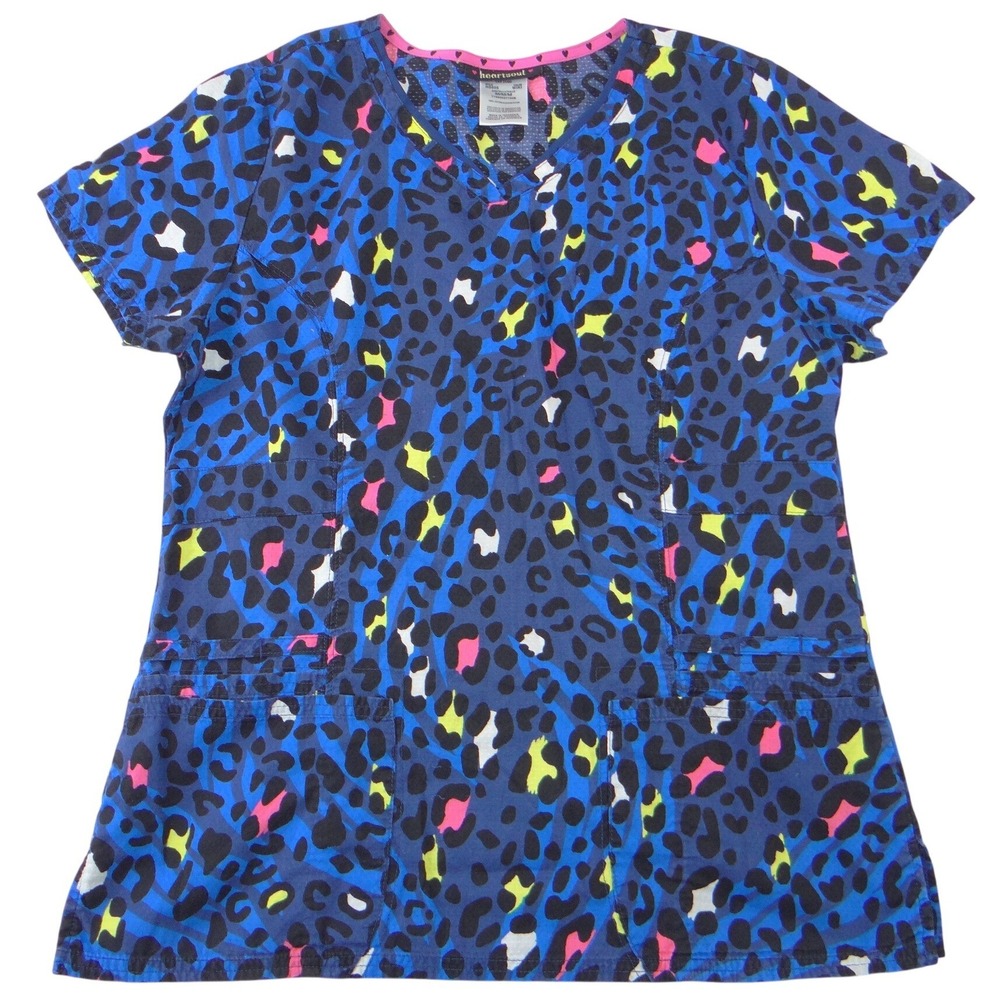 Heartsoul Wiki Neon Leopard Print Scrub Top Blue Pink Yellow Womens‎ Medium